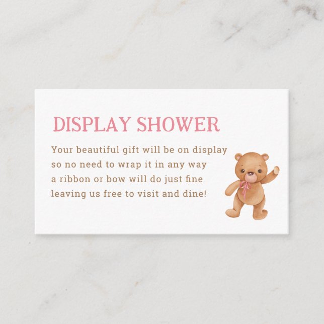 Girl Teddy Bear Baby Shower Display Shower Insert (Front)
