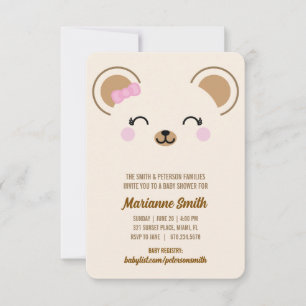 Girl Teddy Bear Baby Shower Evite or Print Invitation