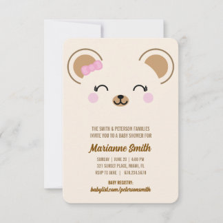 Girl Teddy Bear Baby Shower Evite or Print Invitation