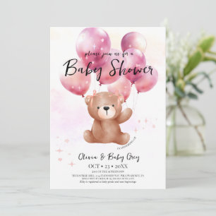 Girl Teddy Bear Baby Shower Invitation