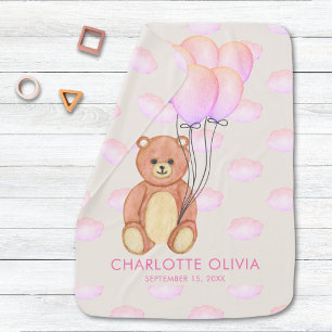 Girl Teddy Bear Balloons Baby Blanket