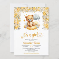 Girl teddy bear yellow flowers girl baby shower