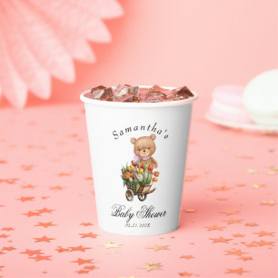 Girl Teddy  Floral Baby Shower   Paper Cups