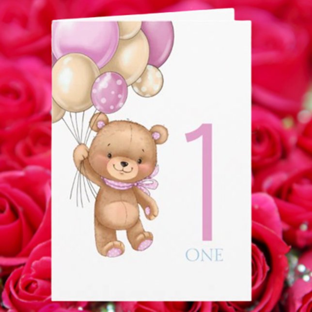 girl teddy Happy 1st Birthday! Card (Let’s make this birthday unforgettable together!)