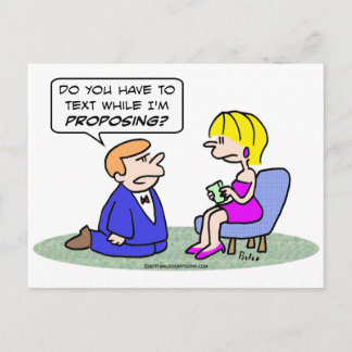 Girl texts while guy proposes. postcard
