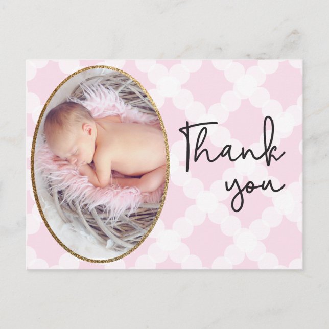 Girl Thank You Pink Baby Photo Birth announcement Postcard (Front)