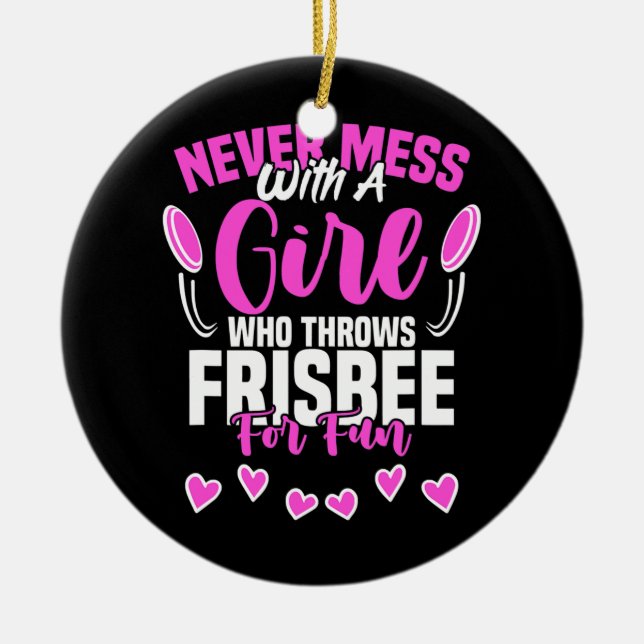 Girl Throws Frisbee Disc Golf Sport Ultimate Ceramic Tree Decoration (Front)