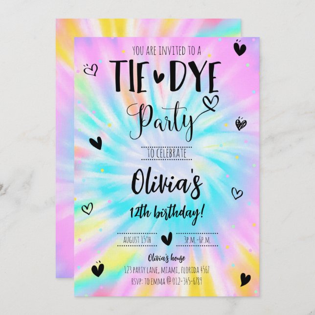 Girl Tie Dye Birthday Party Invitation (Front/Back)