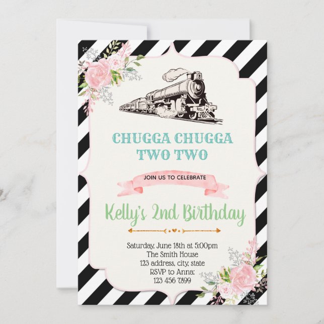 Girl train birthday party invitation (Front)