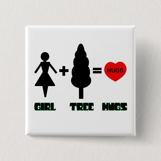 Girl+Tree=Hugs 15 Cm Square Badge (Front)