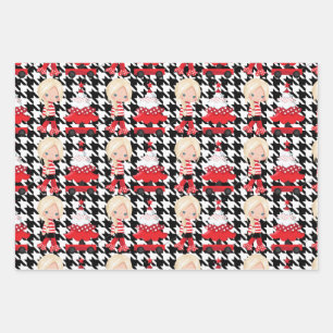 Girl Tree/Red Wagon Plaid Christmas Wrapping Paper