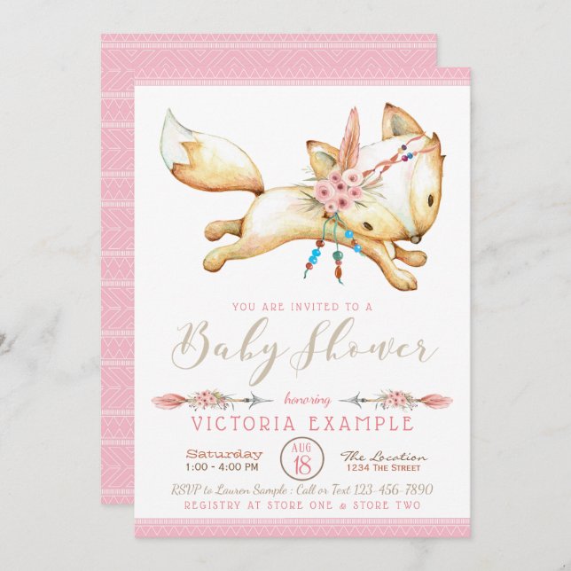 Girl Tribal Fox Baby Shower Invitations (Front/Back)
