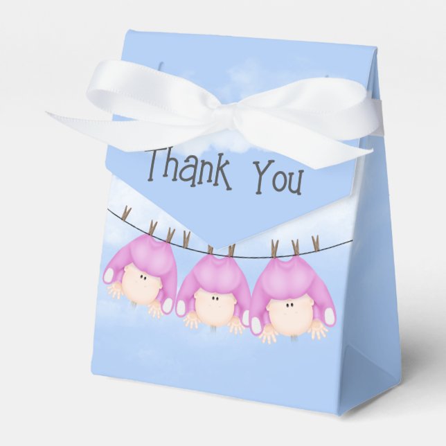 Girl Triplets Hanging On Clothesline Favour Box (Front Side)