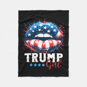 Girl Trump 2024 Election Us American Flag  Fleece Blanket