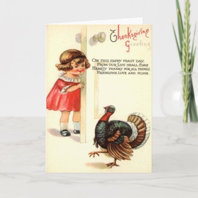 Girl & Turkey Holiday Card (Front)