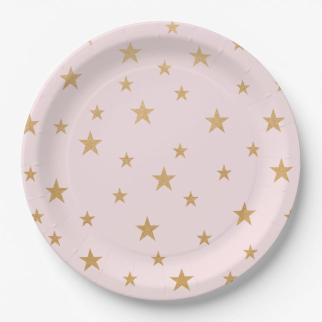 Girl Twinkle Baby shower, pink gold stars 3745 Paper Plate (Front)