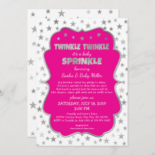 Girl Twinkle Baby Sprinkle invitations, hot pink Invitation