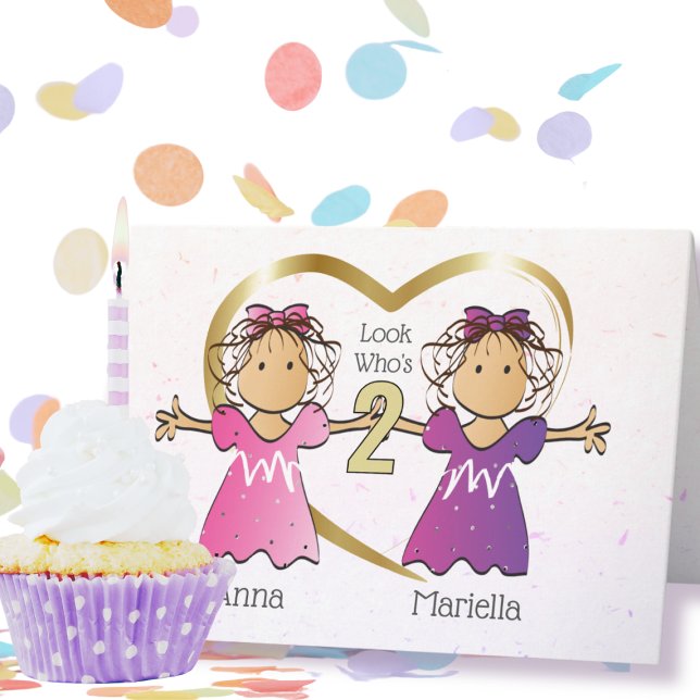 Girl Twins 2nd Personalised Birthday Card (Creator Uploaded)