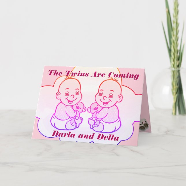 Girl Twins Are Coming Baby Shower Card (Front)