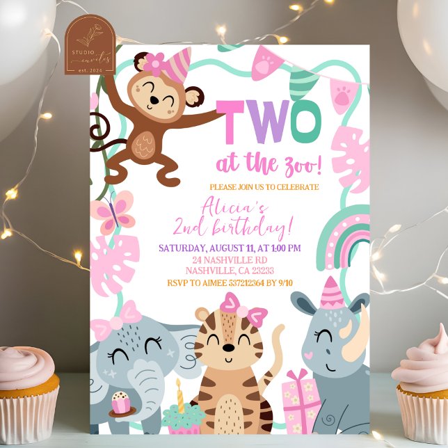 Girl TWO at the ZOO Birthday invitation (Creator Uploaded)