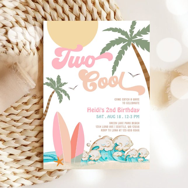 Girl TWO Cool Surfing 2nd Birthday Beach Party Invitation (Creator Uploaded)