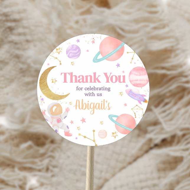 Girl Two the Moon Birthday Party Classic Round Sticker (Girl Two the Moon Birthday Party Sticker)