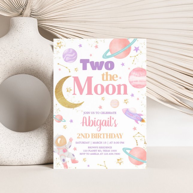 Girl Two the Moon Birthday Party Invitation (Two the Moon Birthday Party Invitation)