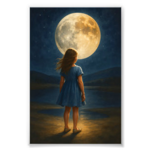 “Girl Under the Full Moon Photo Print
