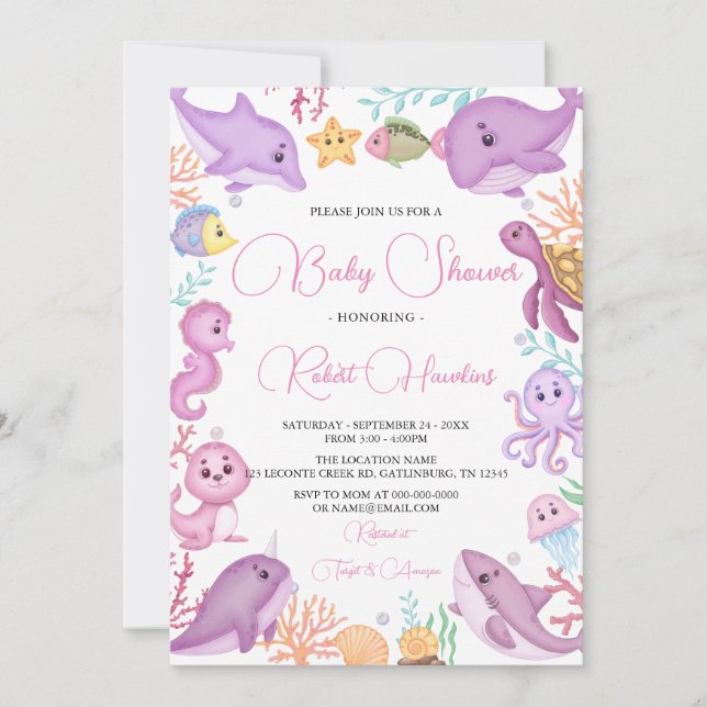 Girl Under The Sea Ocean Watercolor Baby Shower Invitation (Front)