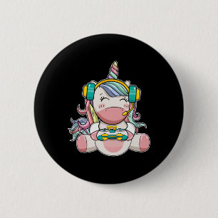 Girl Unicorn Gaming Cute Video Game Women Girls  6 Cm Round Badge
