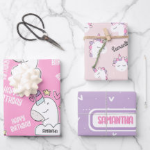 Girl Unicorn Personalised Wrapping Paper Sheets