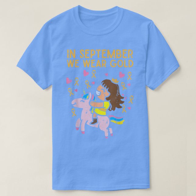 Girl Unicorn September Wear Gold Childhood Cancer  T-Shirt (Design Front)