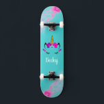 Girl Unicorn skateboard with name<br><div class="desc">Make this Unicorn skateboard your own by adding your text. To access advanced editing tools, please go to "Personalise this template" and click on "Details", scroll down and press the "click to customise further" link. Ideal for any Occasion such as birthday or Graduation, for outdoor skateboarders who love the unicorn...</div>