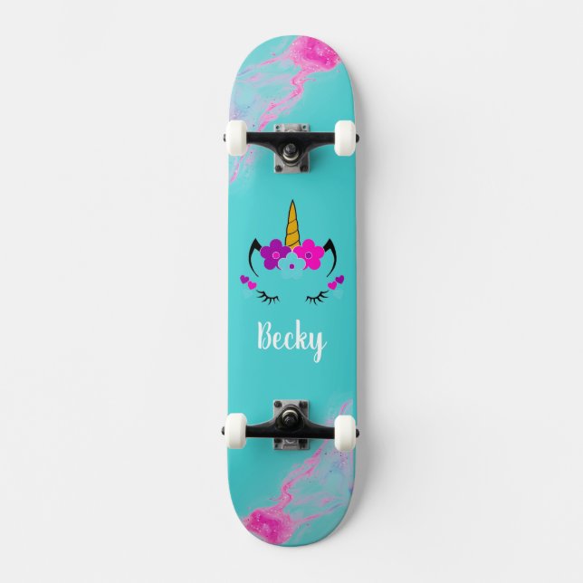 Girl Unicorn skateboard with name (Front)