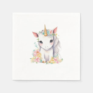 Girl unicorn white and rose watercolor napkin