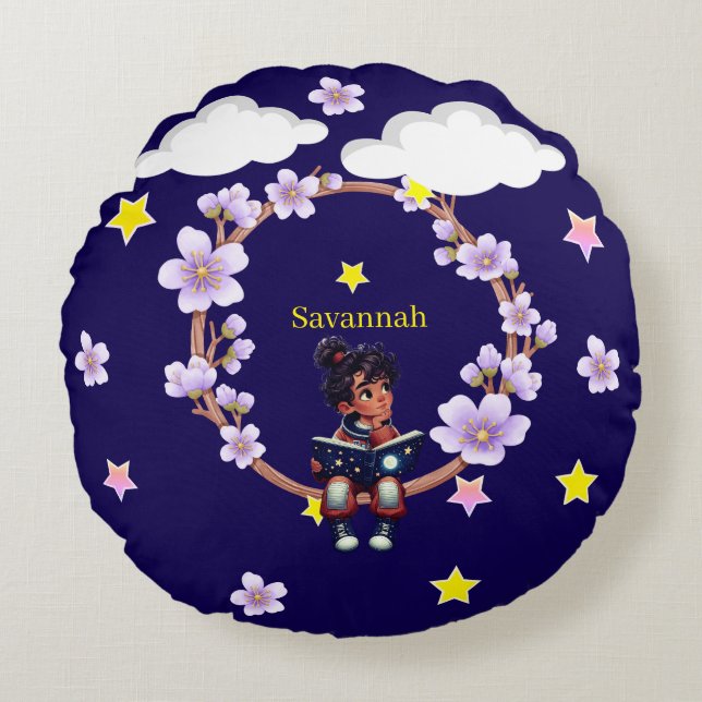 Girl using her imagination round cushion (Front)