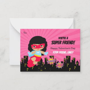 Girl Valentine Card - Superhero African American