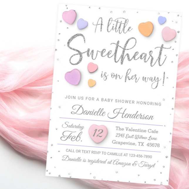 Girl Valentine Heart Baby Shower Invitation (Girl Valentine baby shower invitation with cute fancy hearts. )