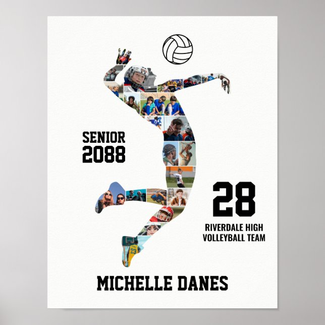 Girl Volleyball Player Custom Sports Photo Collage Poster (Front)
