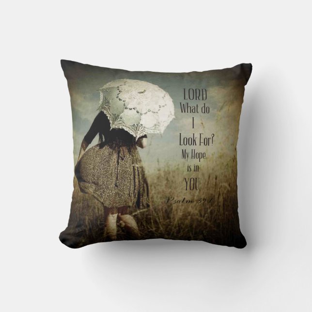 Girl w/Lacy Umbrella Christian Verse Throw Pillow (Front)