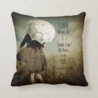 Girl w/Lacy Umbrella Christian Verse Throw Pillow