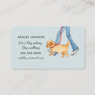 Girl walking dog blue, dog walking  business card