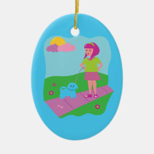 Girl Walking Dog Ceramic Tree Decoration