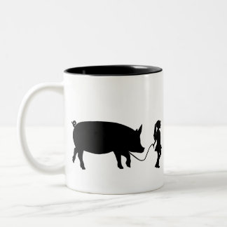 Girl Walking Her Pet Pig Funny Gag Gift Idea Two-Tone Coffee Mug