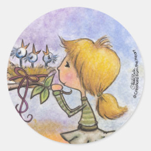 Girl Watches Birds-Precious Package Classic Round Sticker