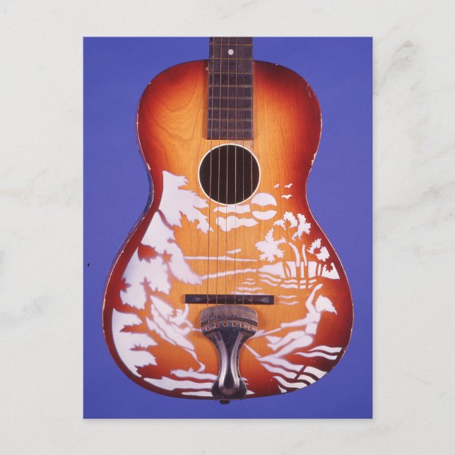 Girl Water Skiing Beautiful Guitar Art Postcard (Front)