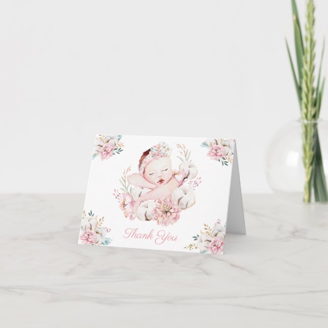 Girl Watercolor Baby Thank You Cards (Front)