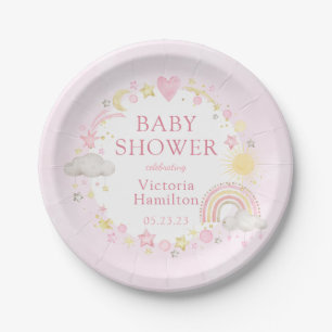 Girl Watercolor Rainbow Baby Shower Paper Plate