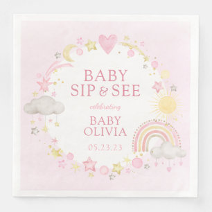 Girl Watercolor Rainbow Baby Sip And See Napkin