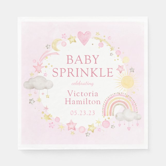 Girl Watercolor Rainbow Baby Sprinkle Napkin (Front)